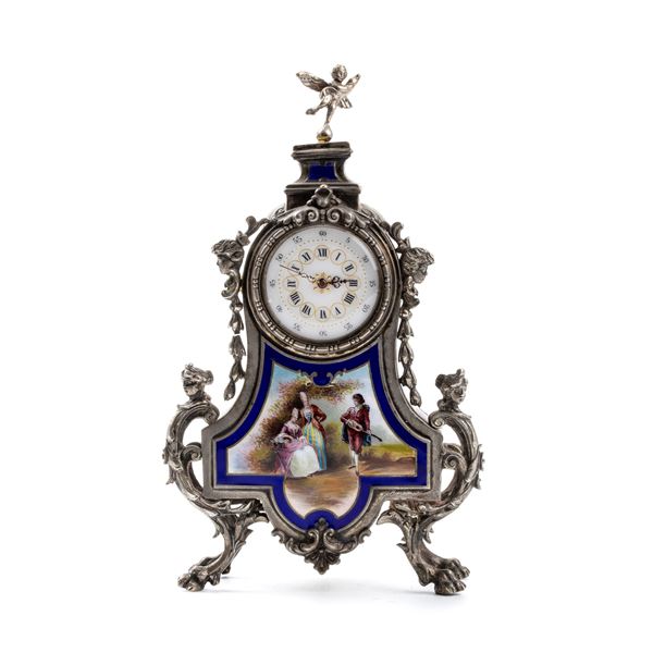 Silver and enamels table clock