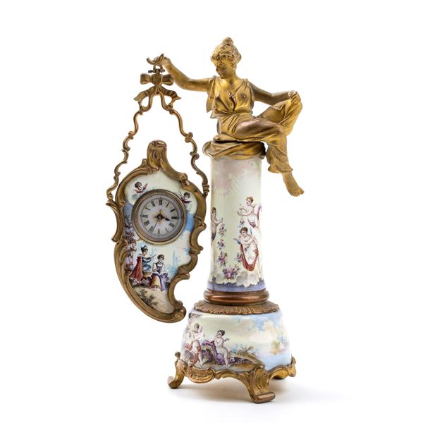 Bronze and enamels table clock