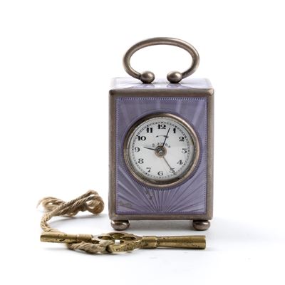 Orologio Sveglia da Tavolo Art Déco in Argento e Smalti