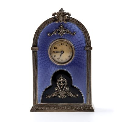 Orologio da Tavolo Art Déco in Argento e Smalti
