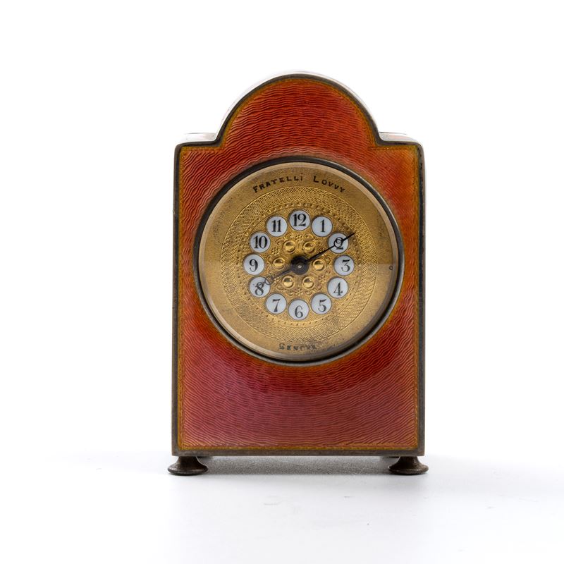 Orologio da tavolo in argento e smalti