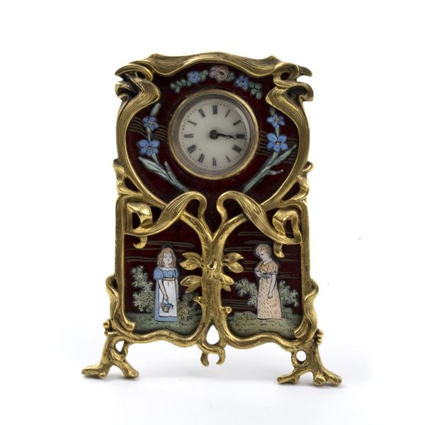 Art Nouveau table clock with enamels