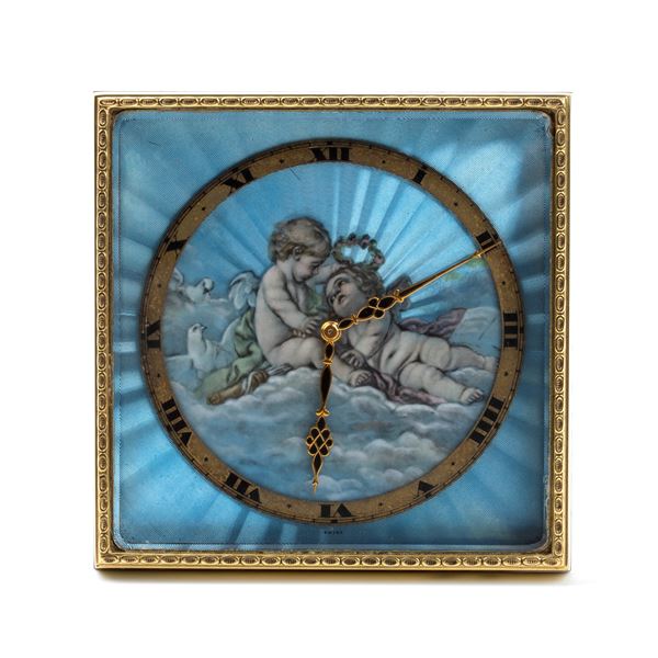 Art Déco table clock with enamels