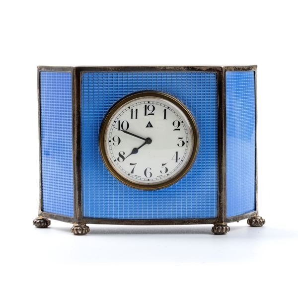 Adie Brothers Ltd. - Art Déco sterling silver and enamels table clock