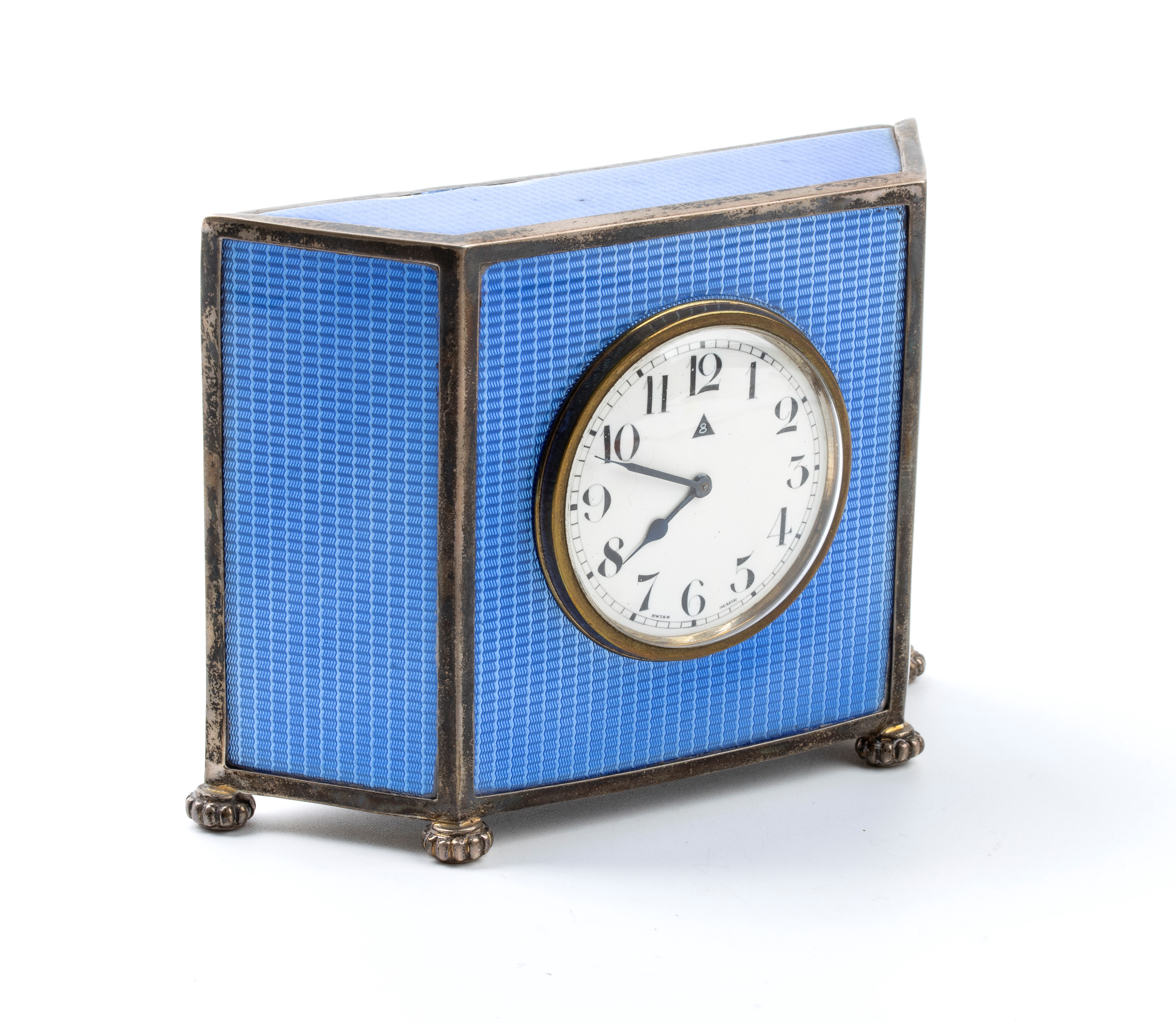 Orologio da tavolo Art Déco in argento e smalti