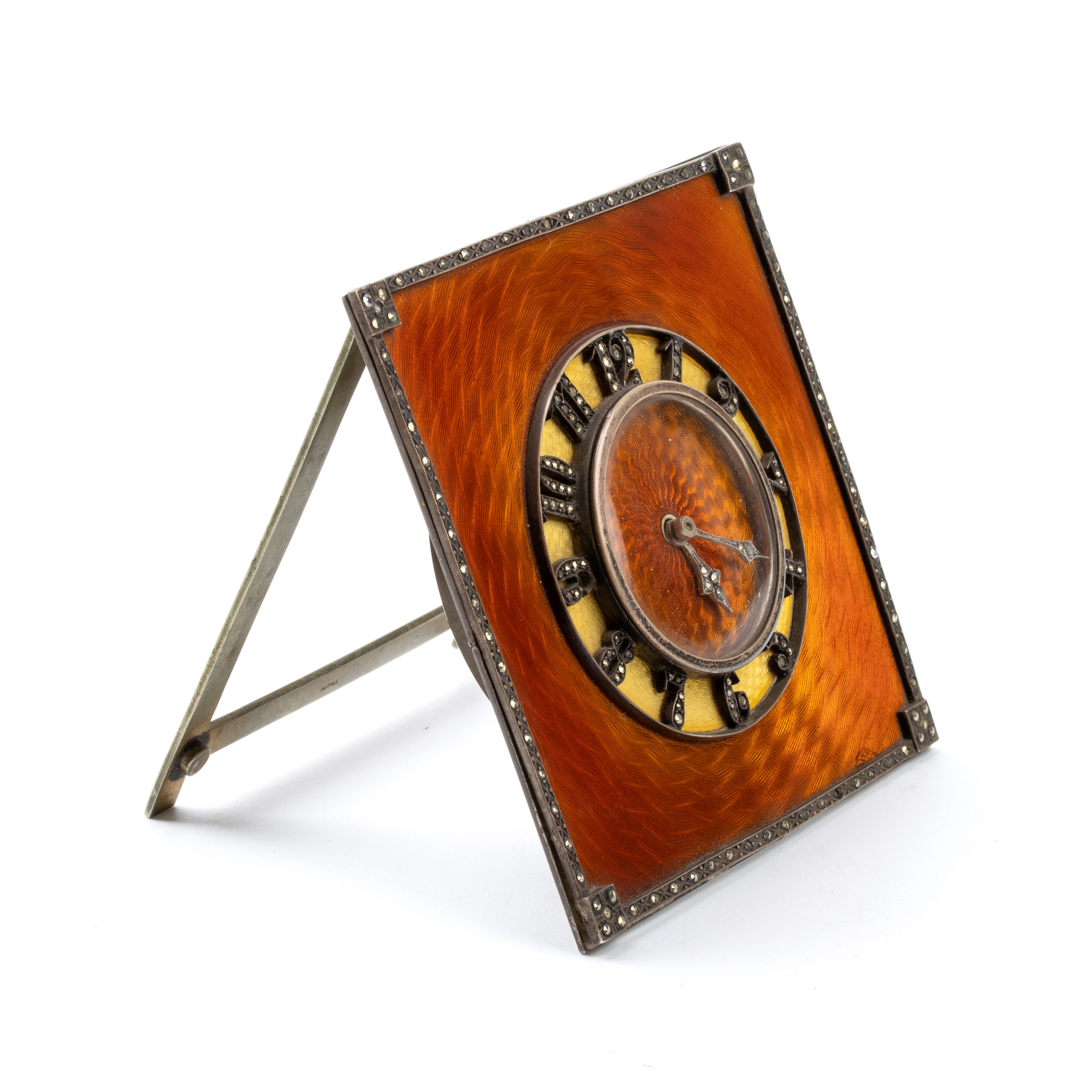 Orologio da tavolo Art Déco in argento e smalti