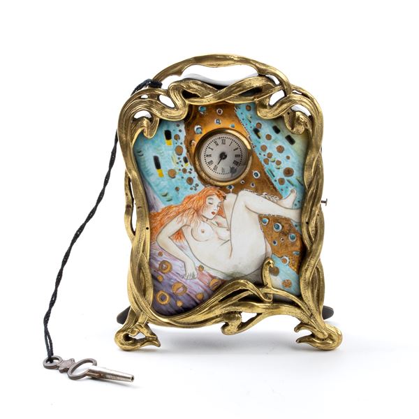 Orologio da tavolo Art Nouveau con smalti