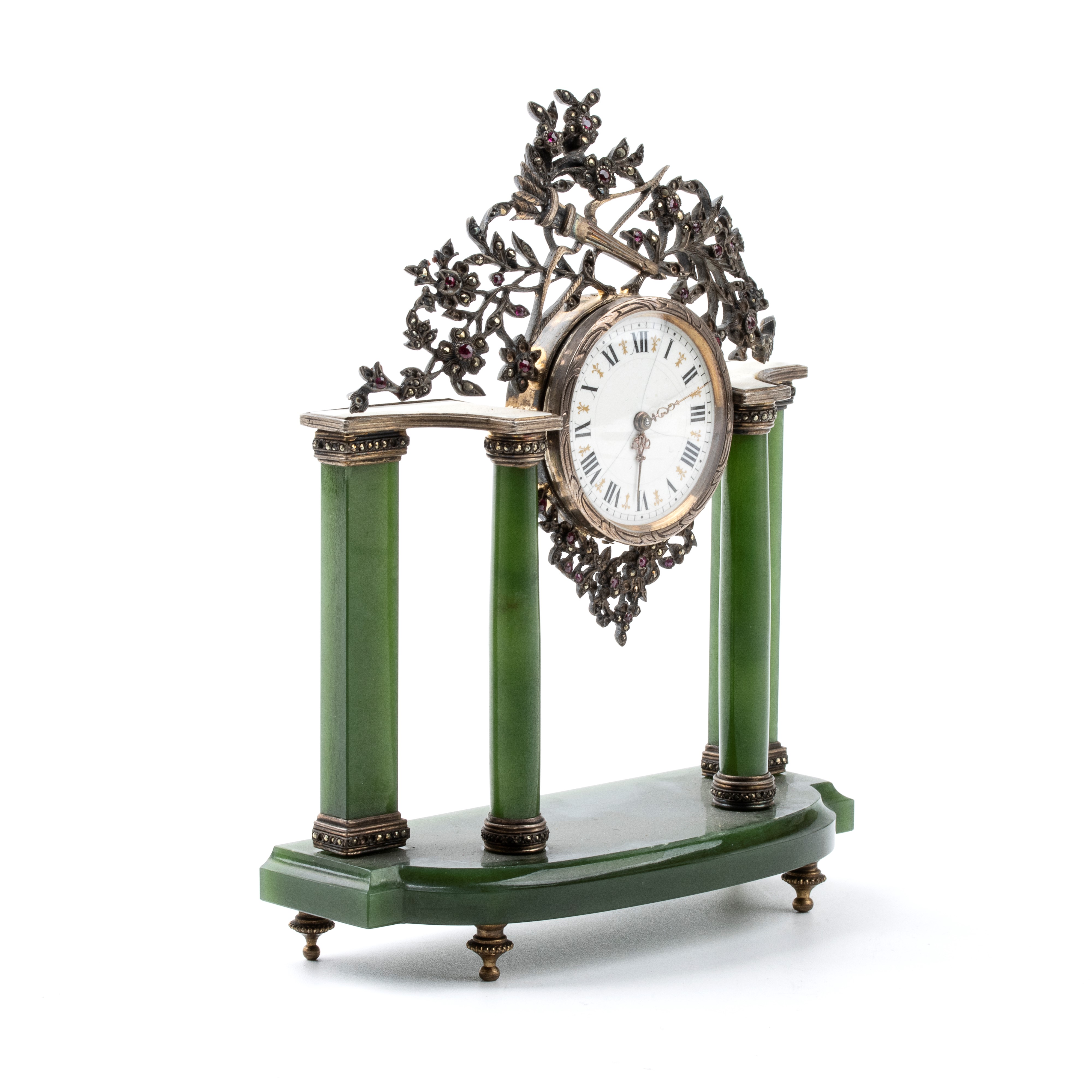 Orologio da Tavolo Art Déco in Argento e Smalti