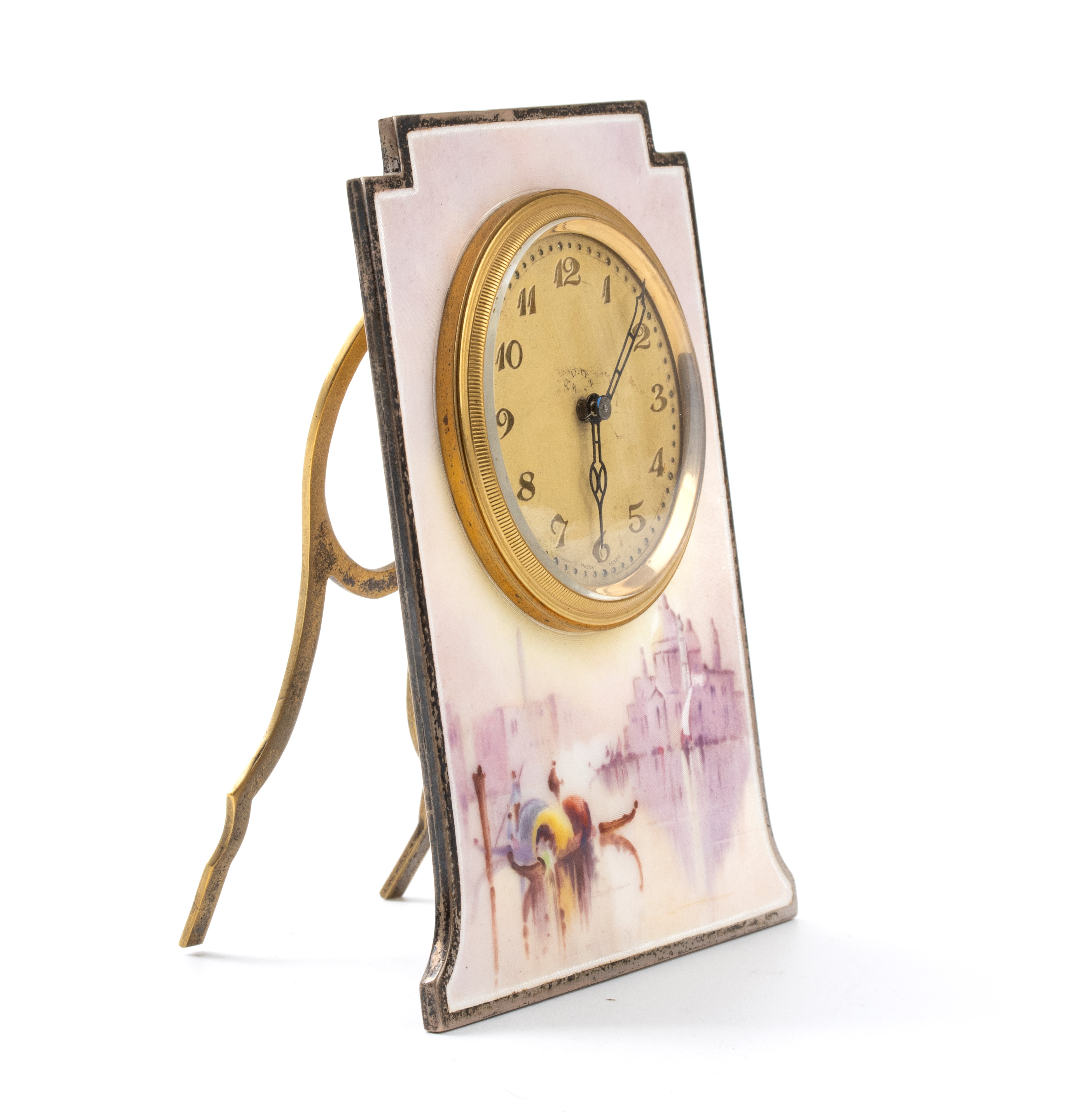 Orologio da tavolo Art Déco in argento e smalti