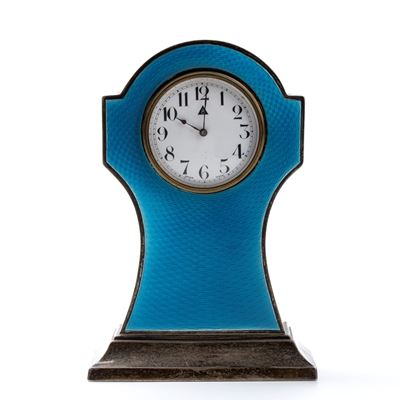 Orologio da Tavolo Art Déco in Argento e Smalti
