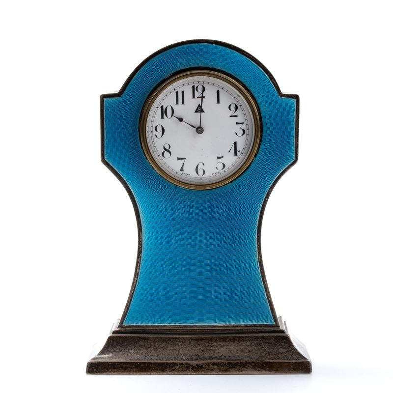 Orologio da Tavolo Art Déco in Argento e Smalti