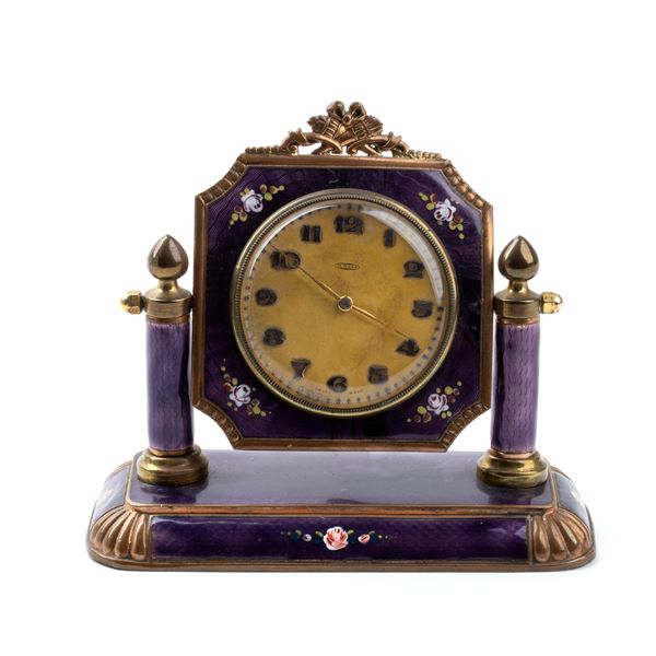 Art Déco table clock with enamels