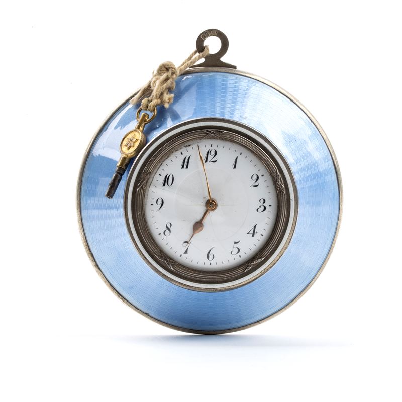 Orologio da parete Art Déco in argento dorato e smalti