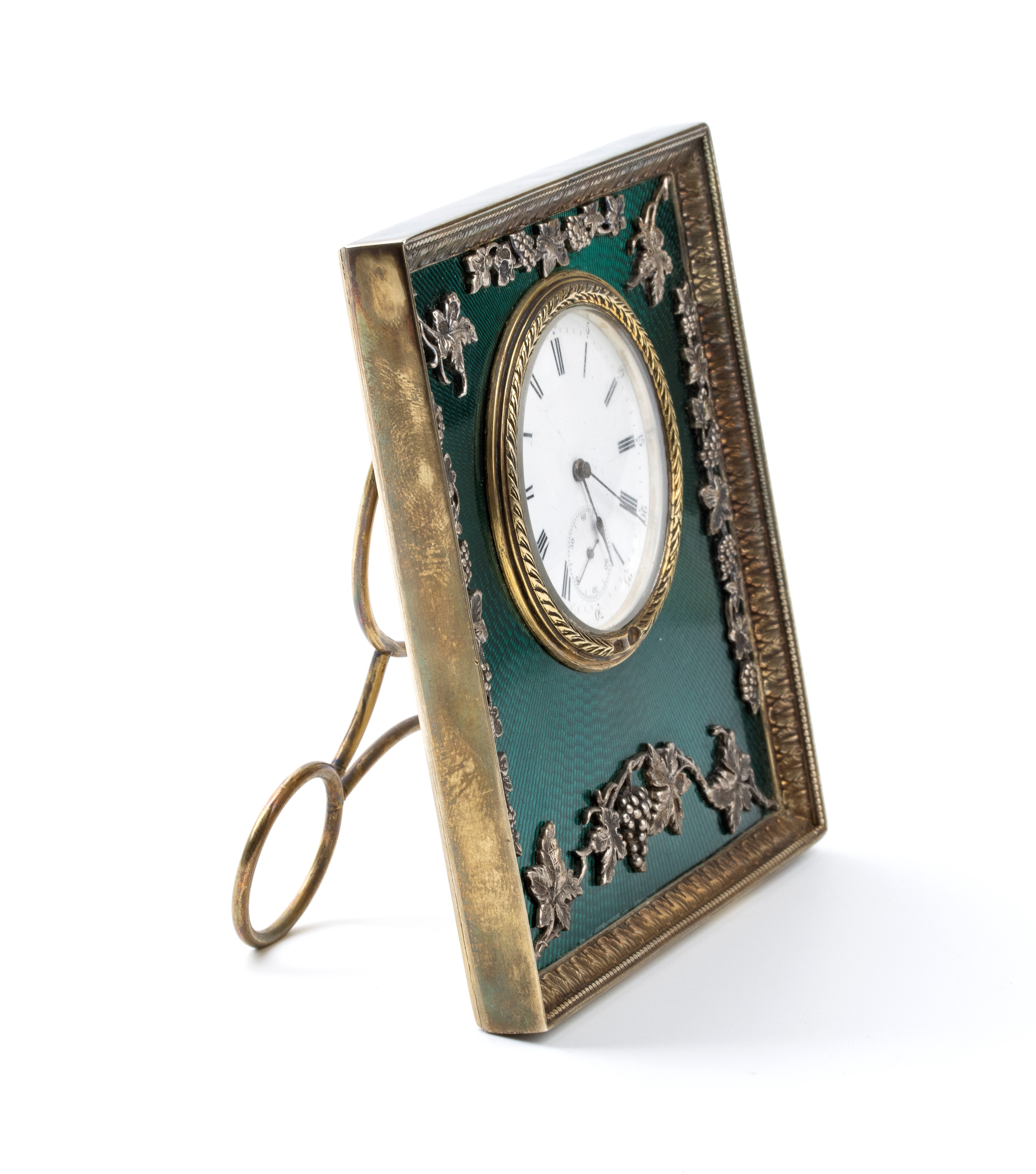 Orologio da tavolo Art Déco in argento dorato e smalti