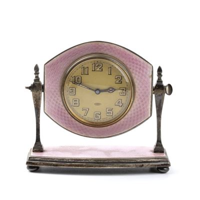 Orologio da Tavolo Art Déco in Argento e Smalti