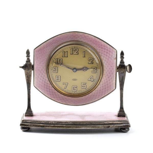 Art Déco sterling silver and enamels table clock