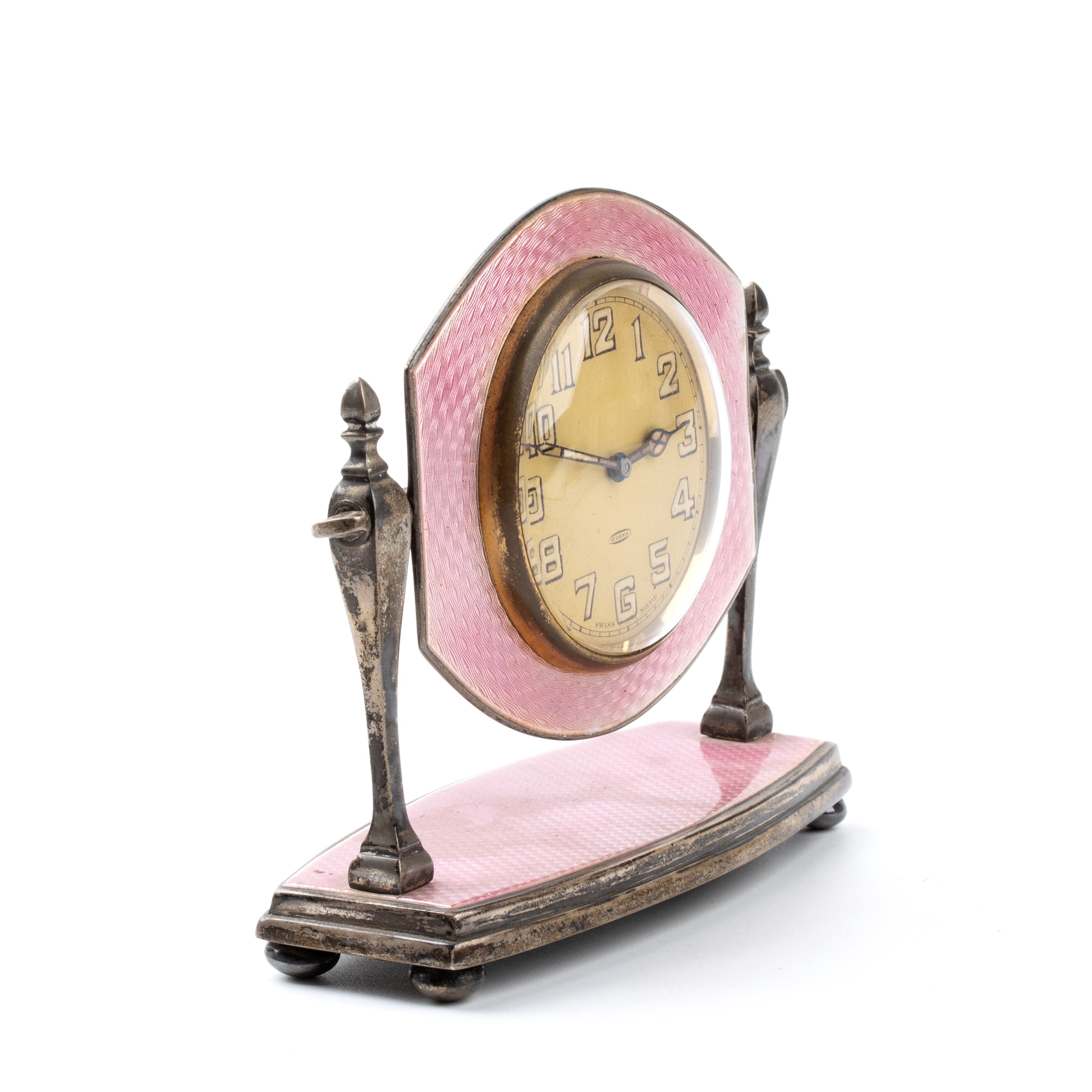 Orologio da Tavolo Art Déco in Argento e Smalti