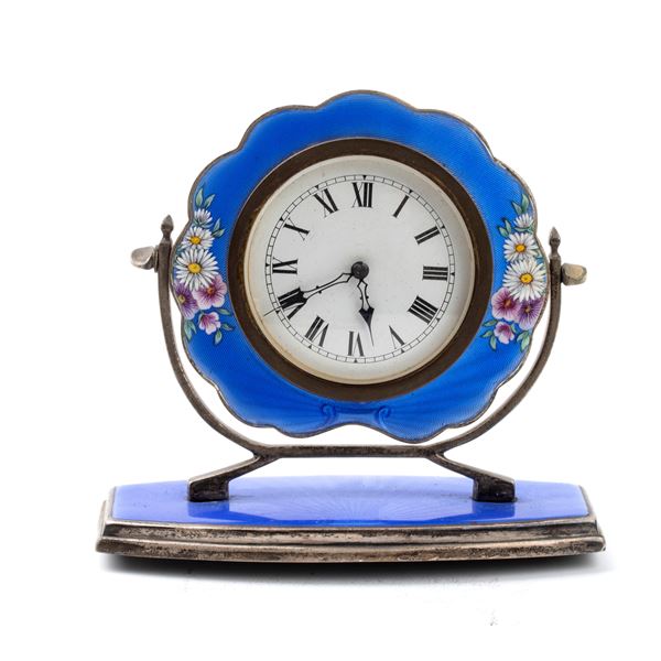 Henry Matthews - Art Déco sterling silver and enamels table clock