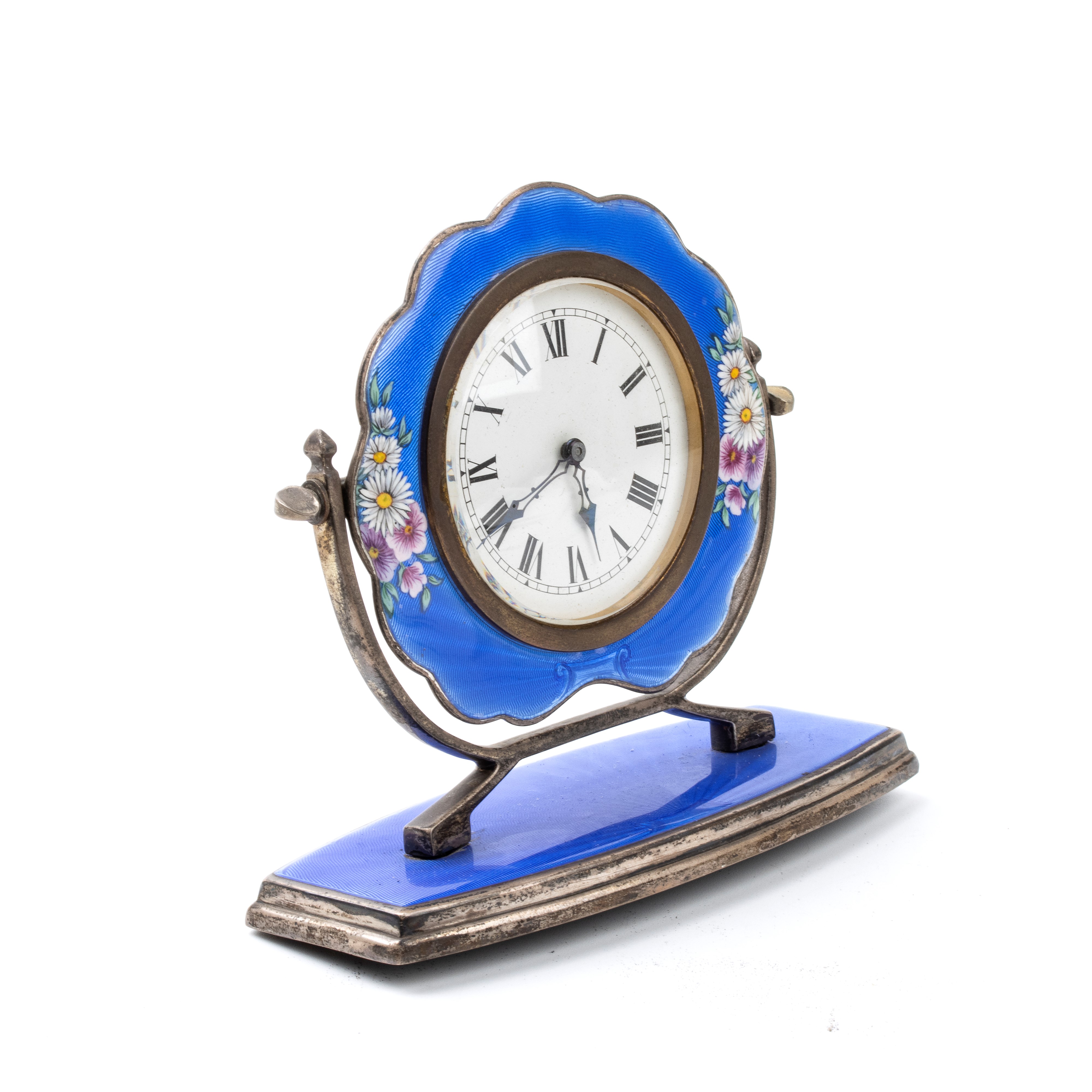 Orologio da tavolo Art Déco in argento e smalti