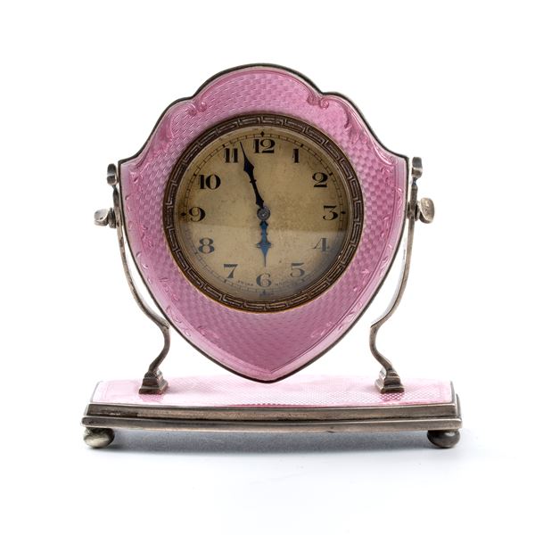 Henry Matthews - Art Déco sterling silver and enamels table clock