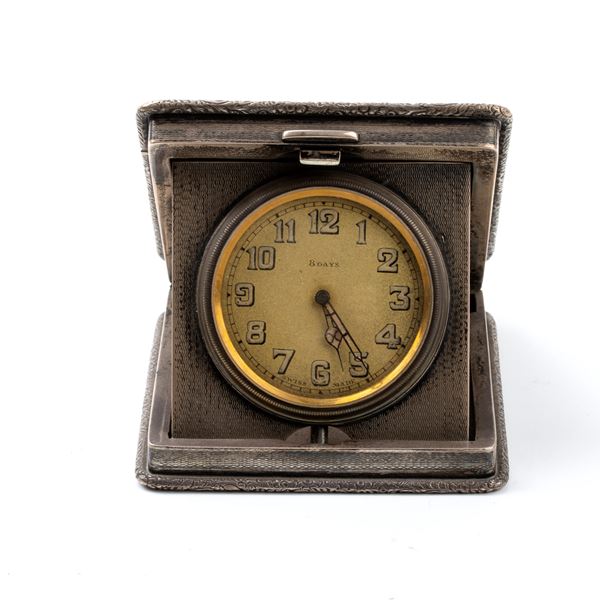 William Base &amp; Sons,William Base &amp; Sons - Art Déco sterling silver and enamels table clock