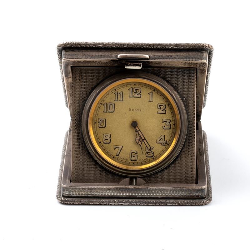 William Base & Sons, William Base & Sons - Orologio da Tavolo Art Déco in Argento e Smalti