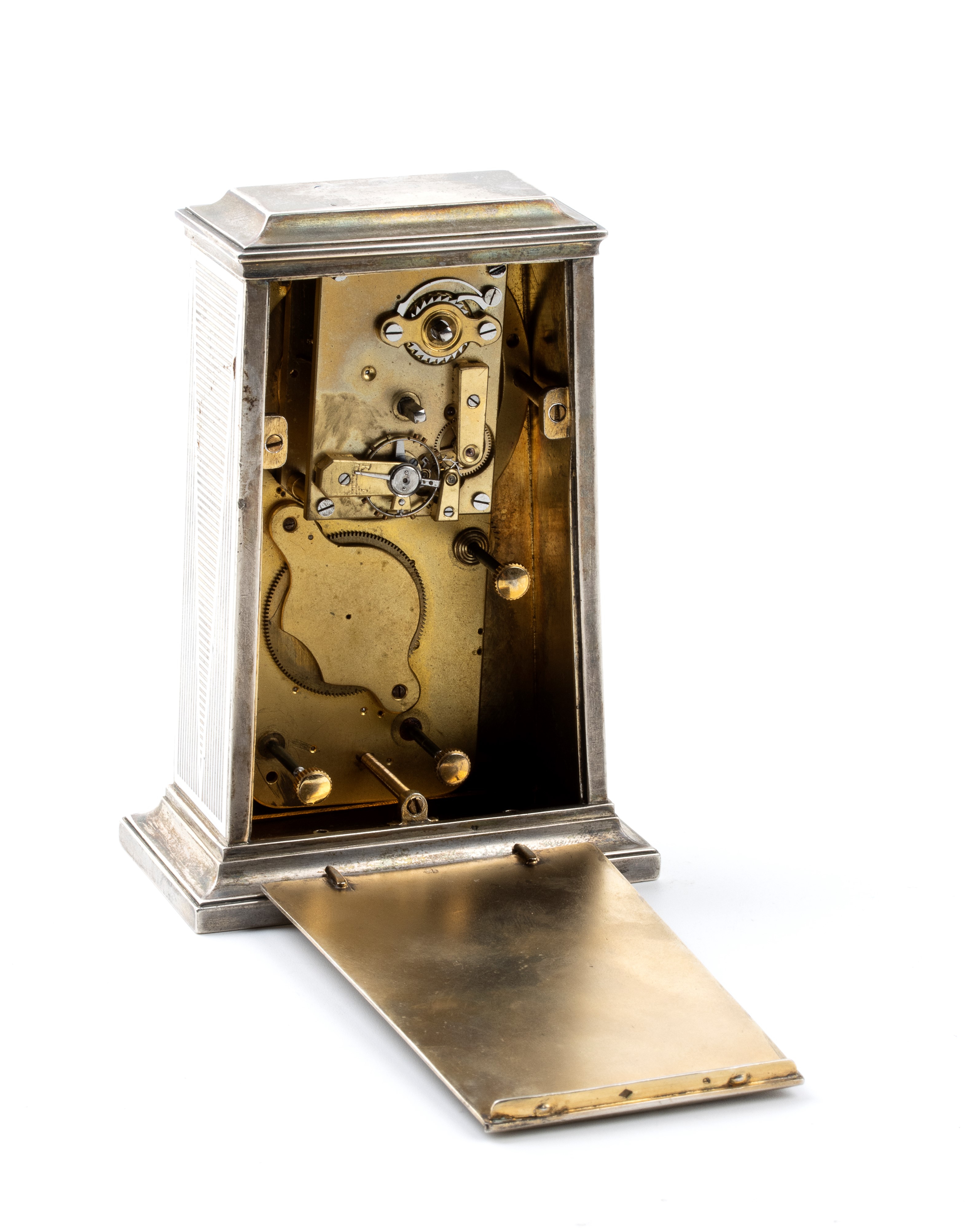 Orologio da tavolo Art Déco in argento e smalti con calendario