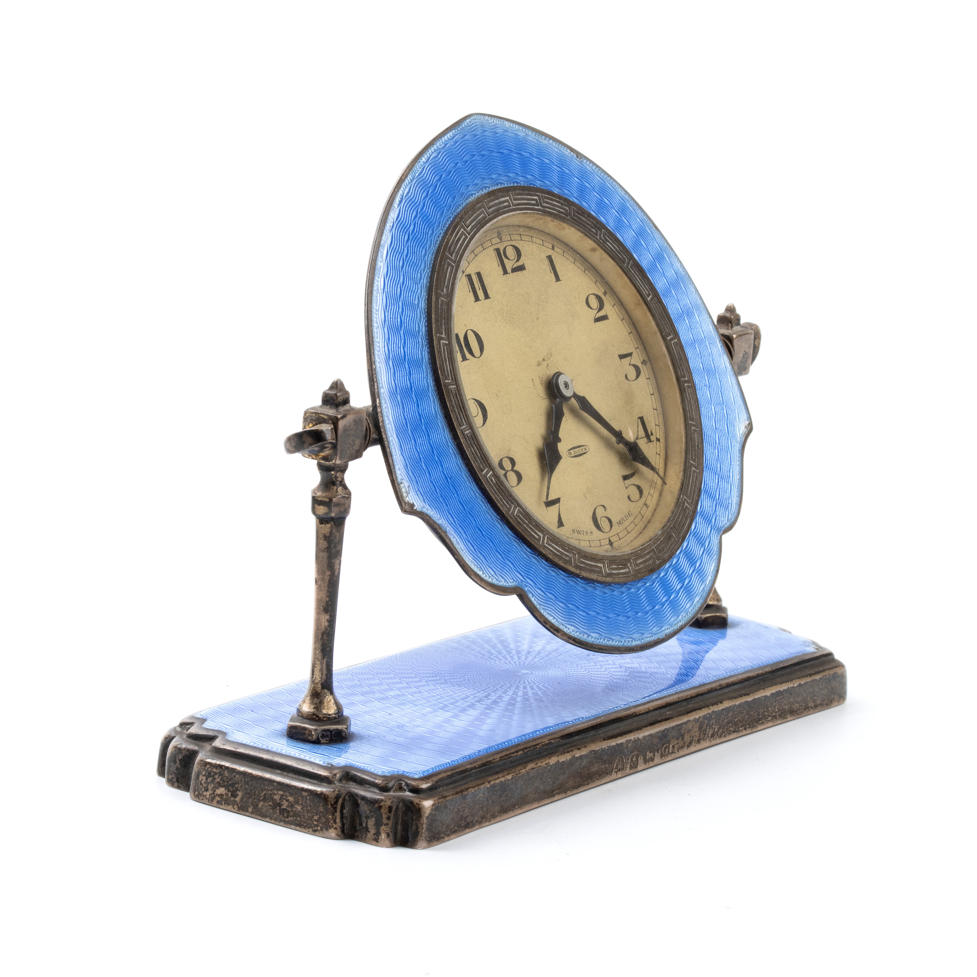Orologio da tavolo Art Déco in argento e smalti
