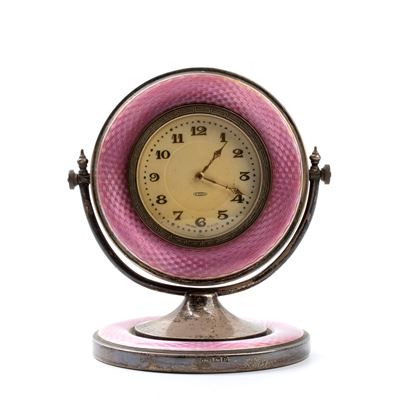 Orologio da Tavolo Art Déco in Argento e Smalti