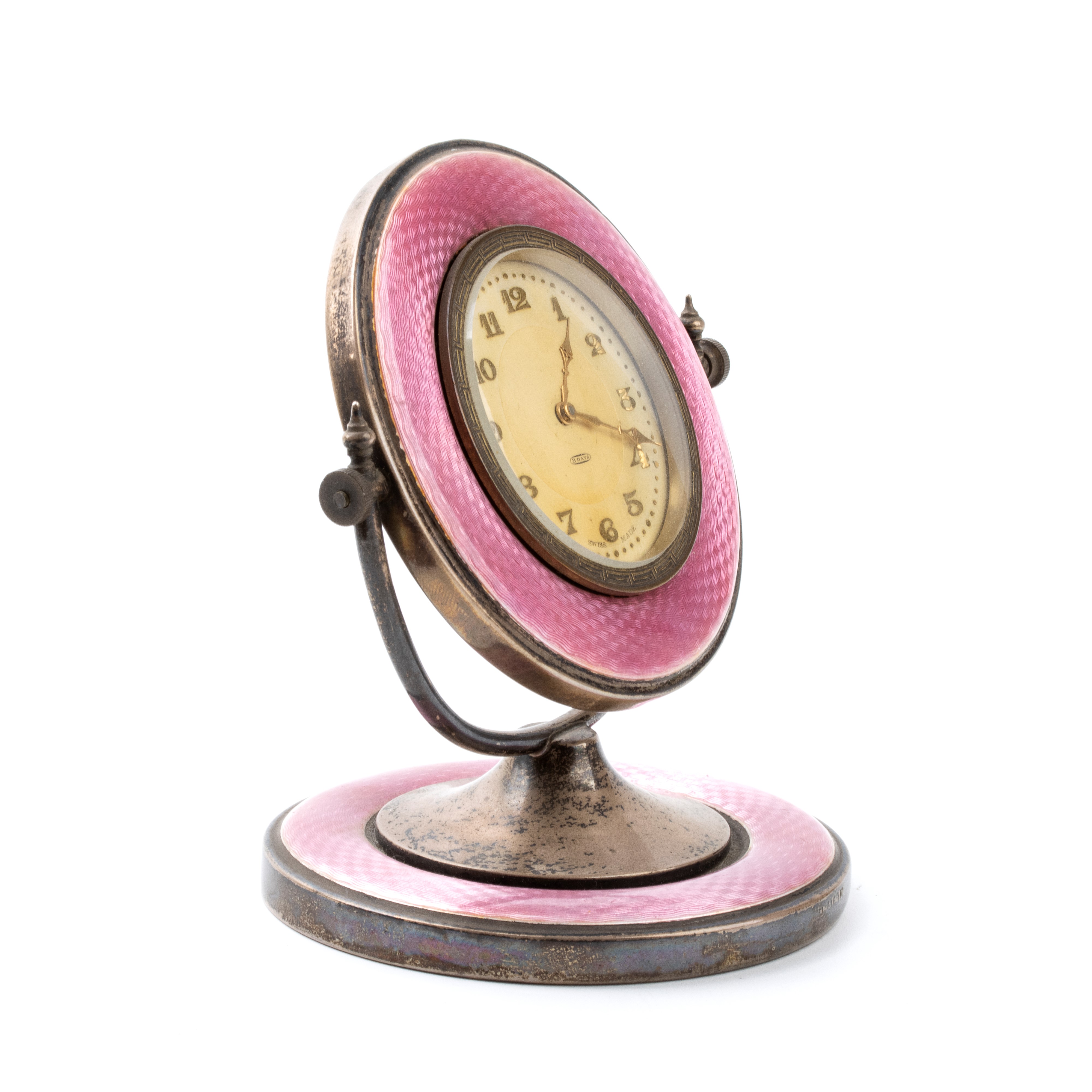 Orologio da Tavolo Art Déco in Argento e Smalti