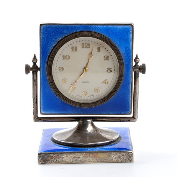 A L Davenport Ltd - Art Déco sterling silver and enamels table clock