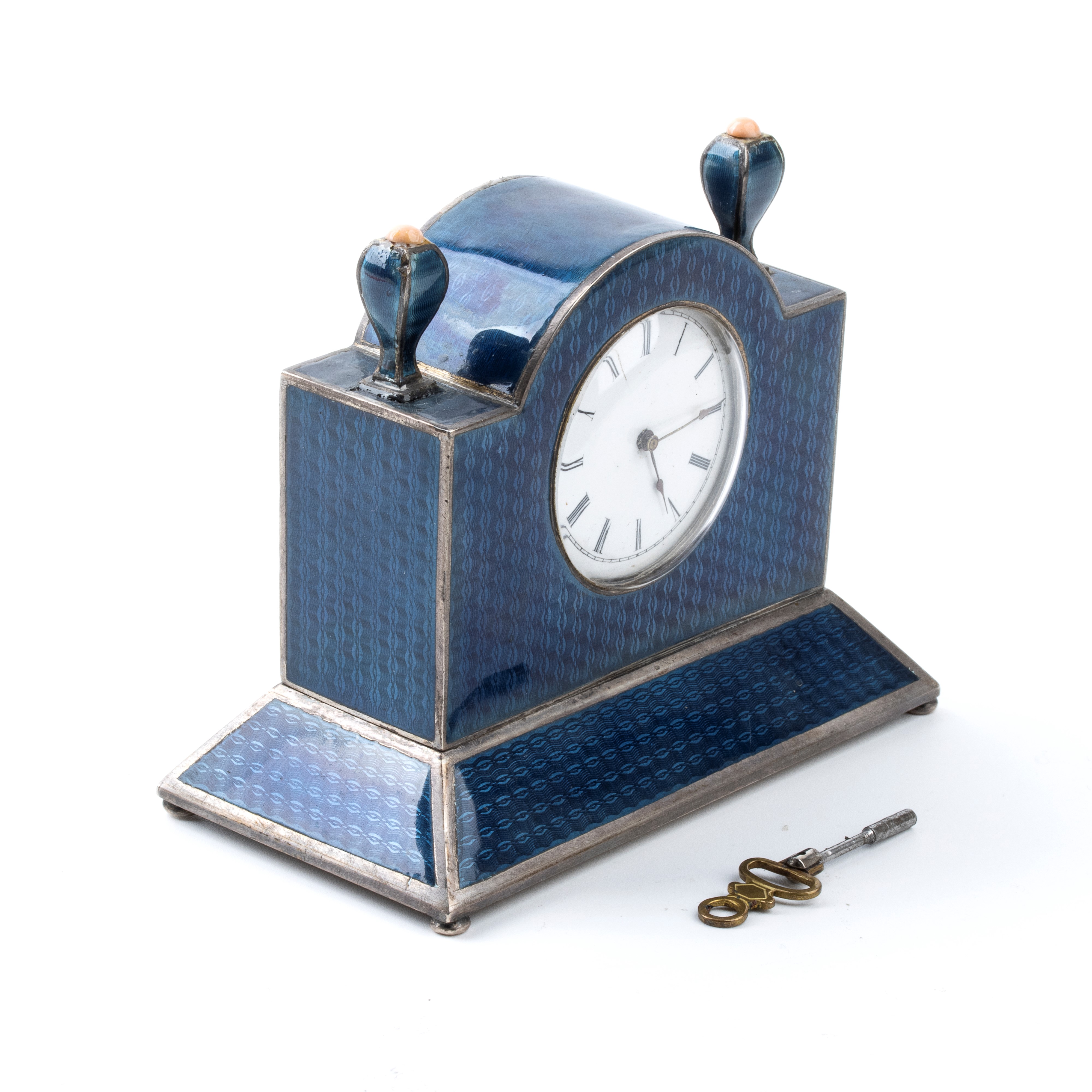 Orologio da Tavolo Art Déco in Argento e Smalti