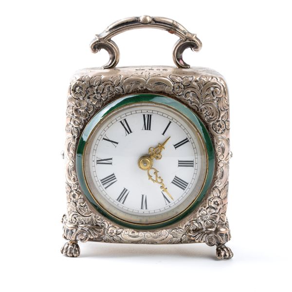 W H Lyde - Victorian sterling silver table clock