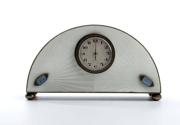 Henry Clifford Davis - Art Déco sterling silver and enamels table clock