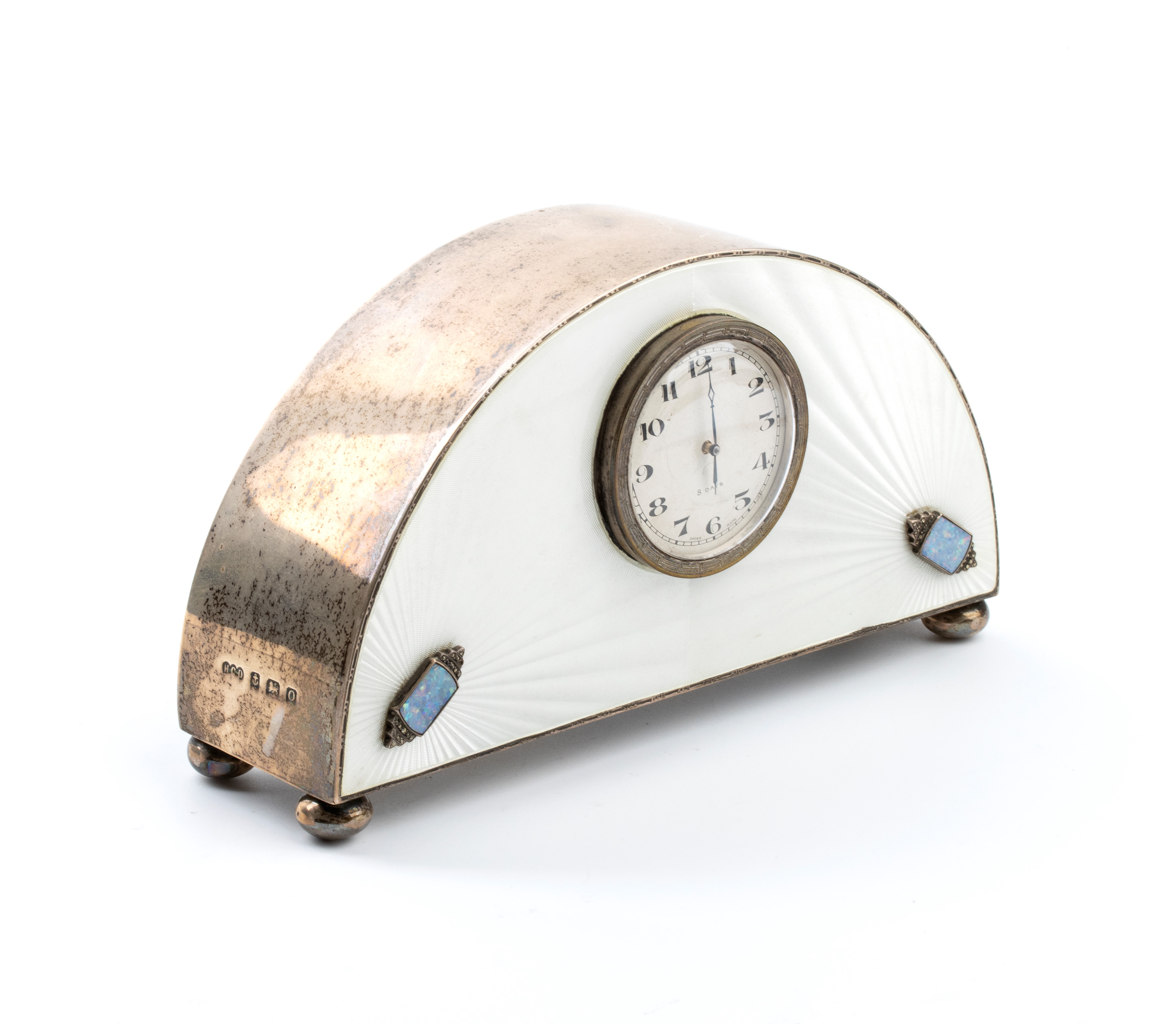 Orologio da tavolo Art Déco in argento e smalti