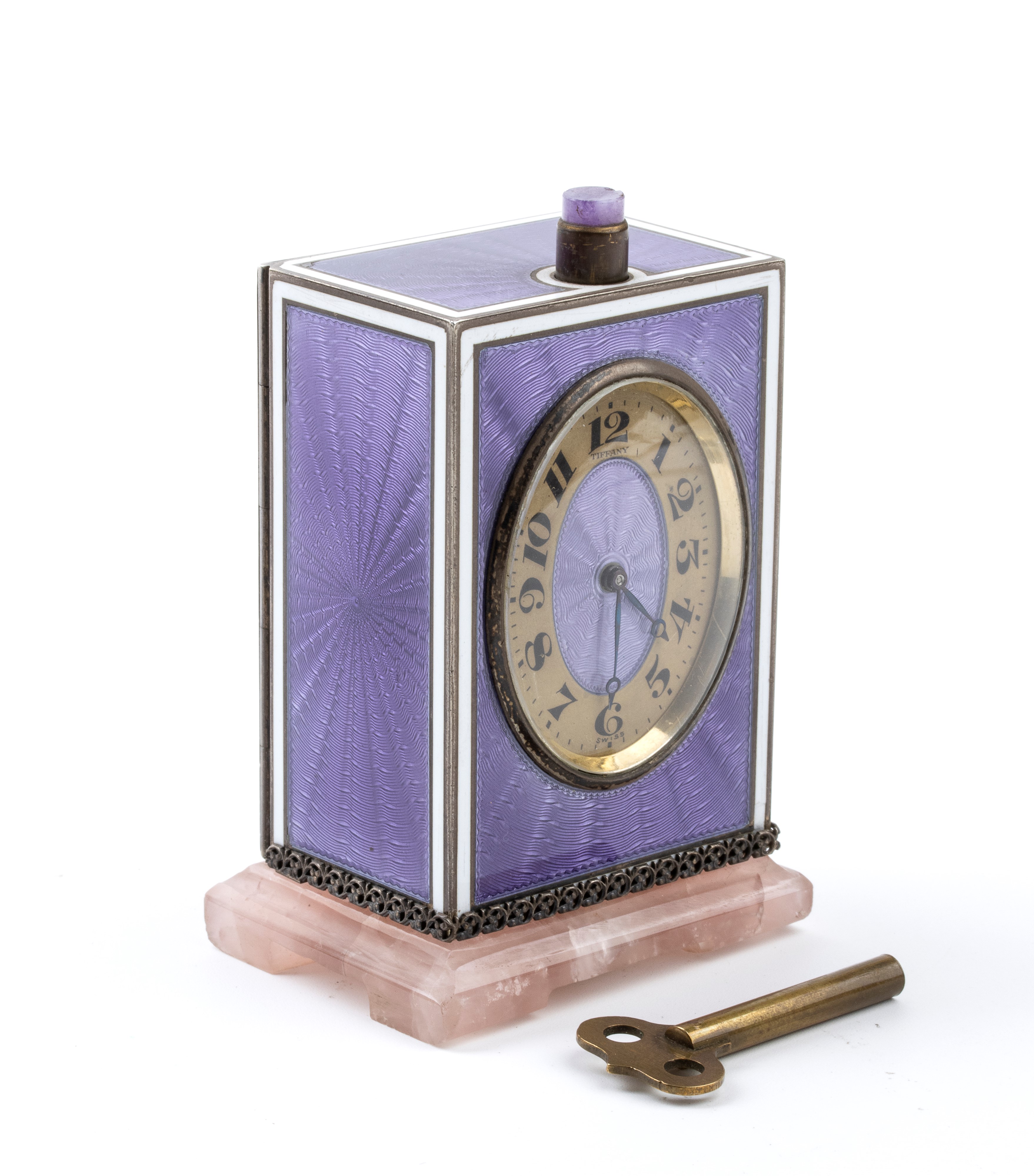 Orologio da tavolo Art Déco con ripetizione a minuti in argento e smalti