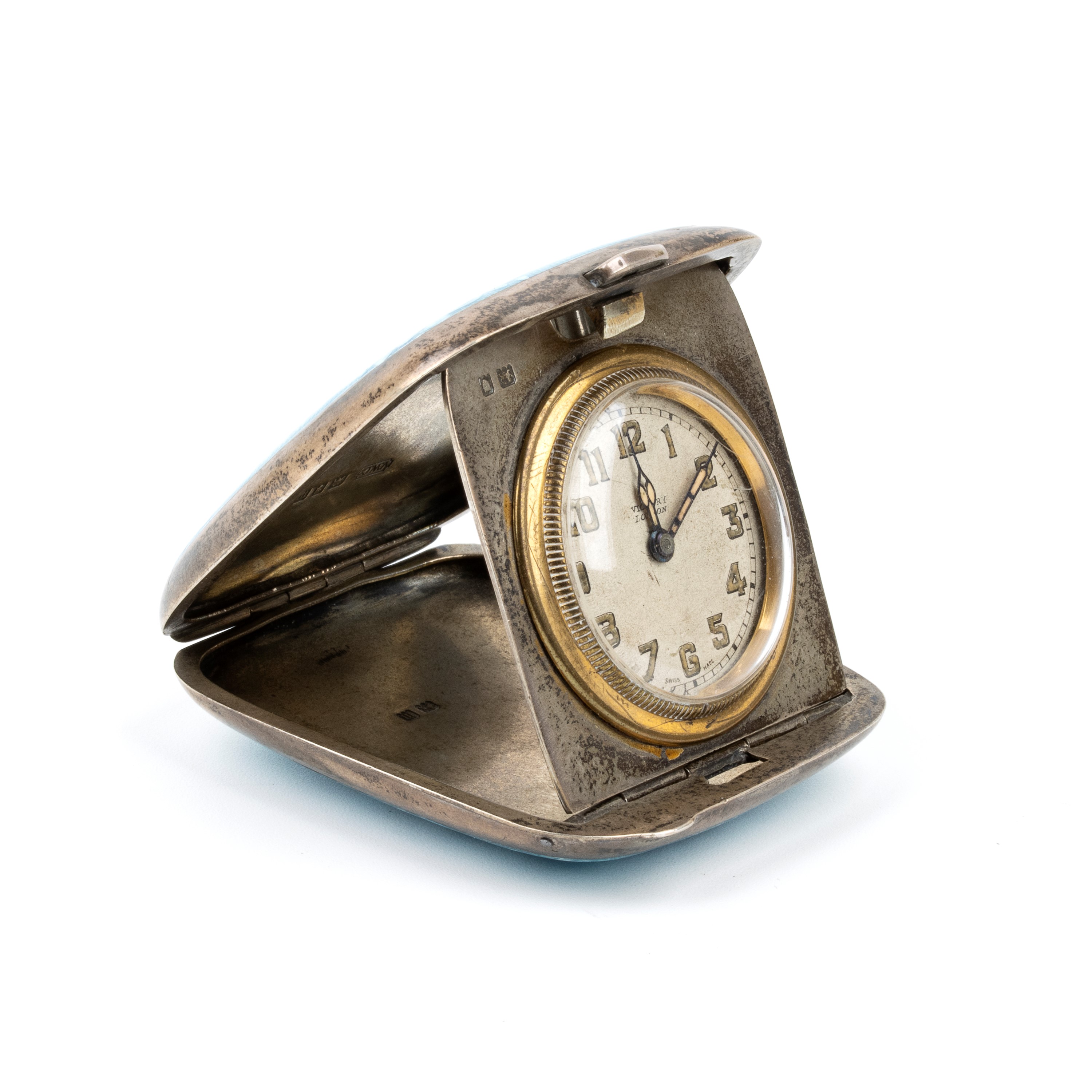 Orologio da tavolo Art Déco in argento e smalti