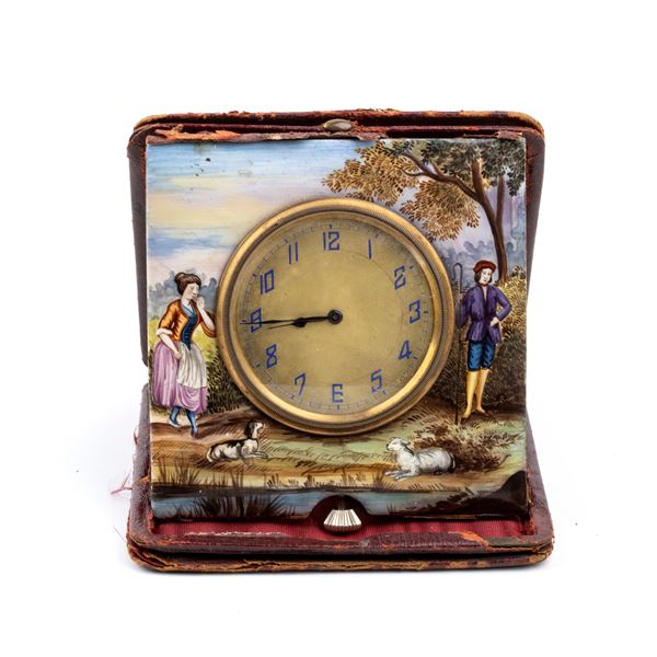 Table clock with enamels