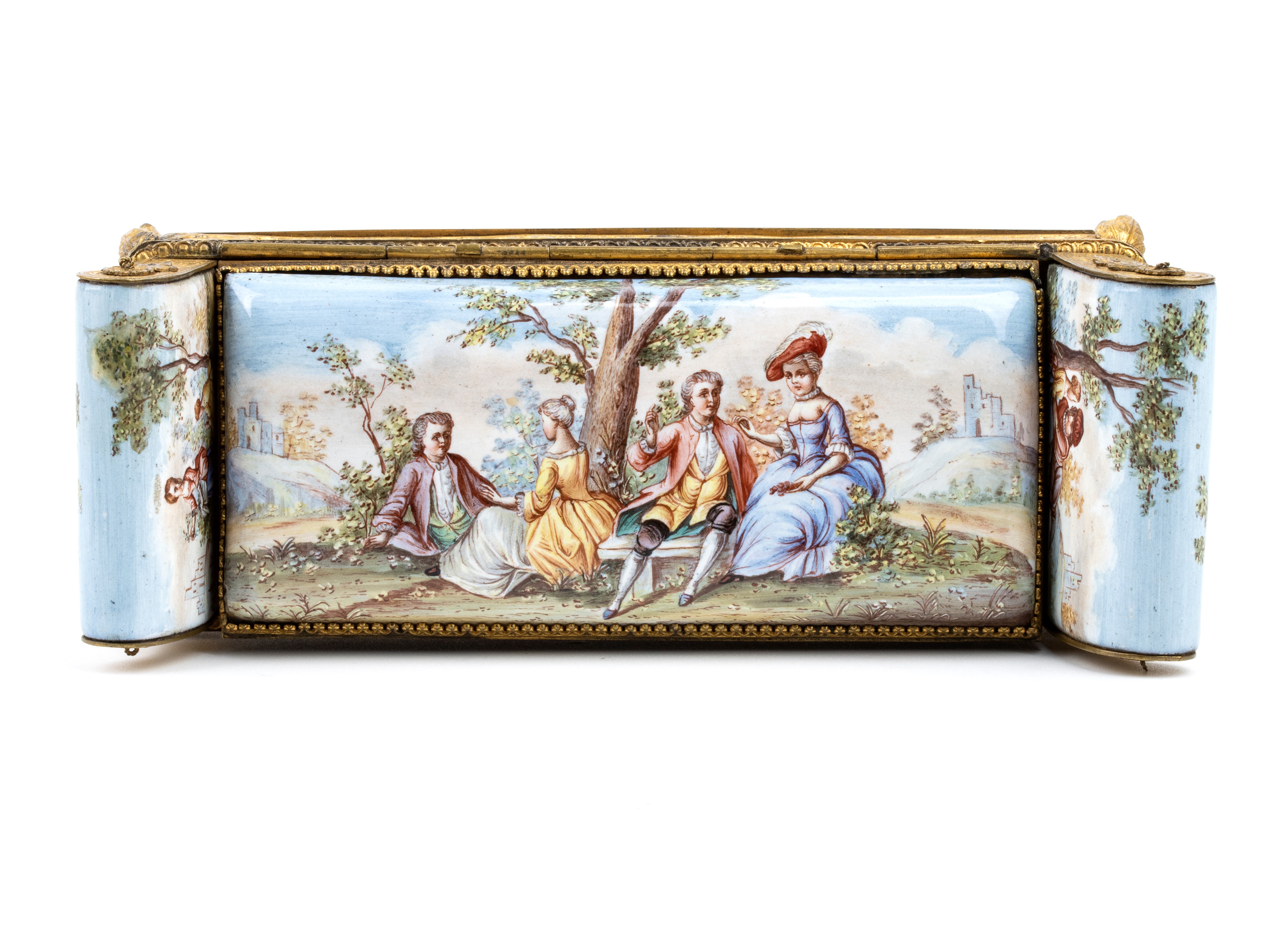 Orologio da tavolo con calamaio in smalti policromi