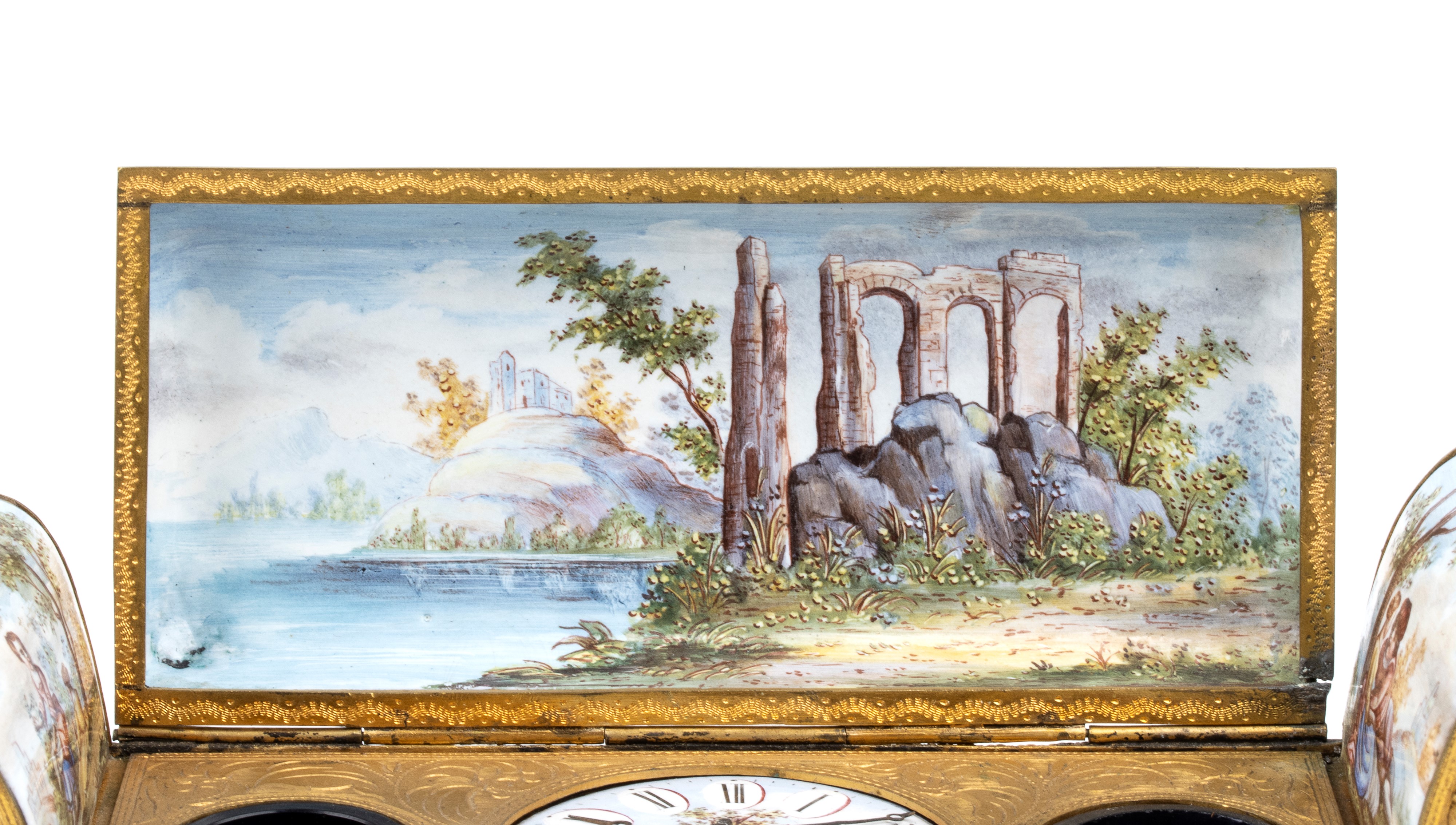 Orologio da tavolo con calamaio in smalti policromi