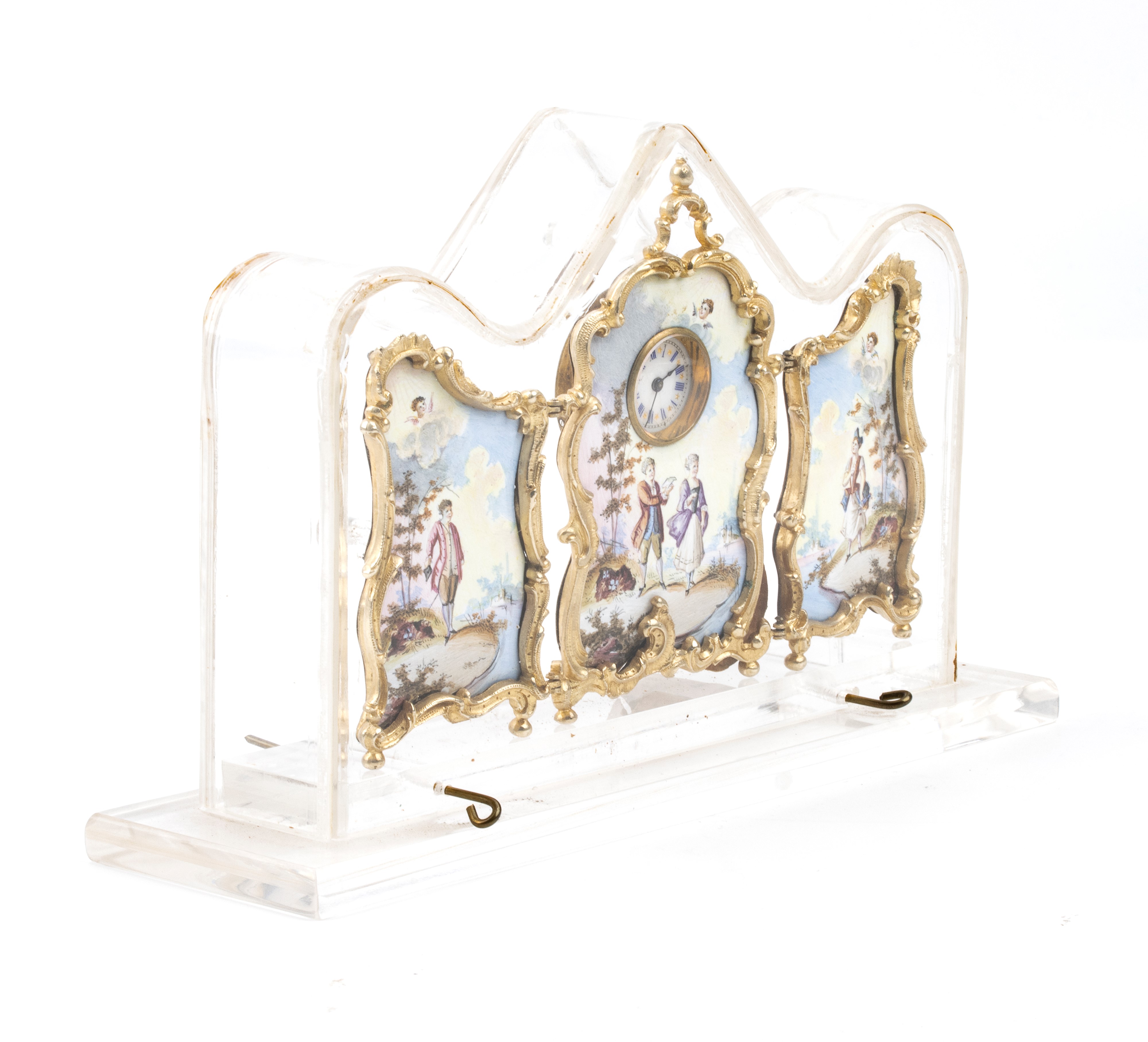 Orologio da tavolo in bronzo e smalti