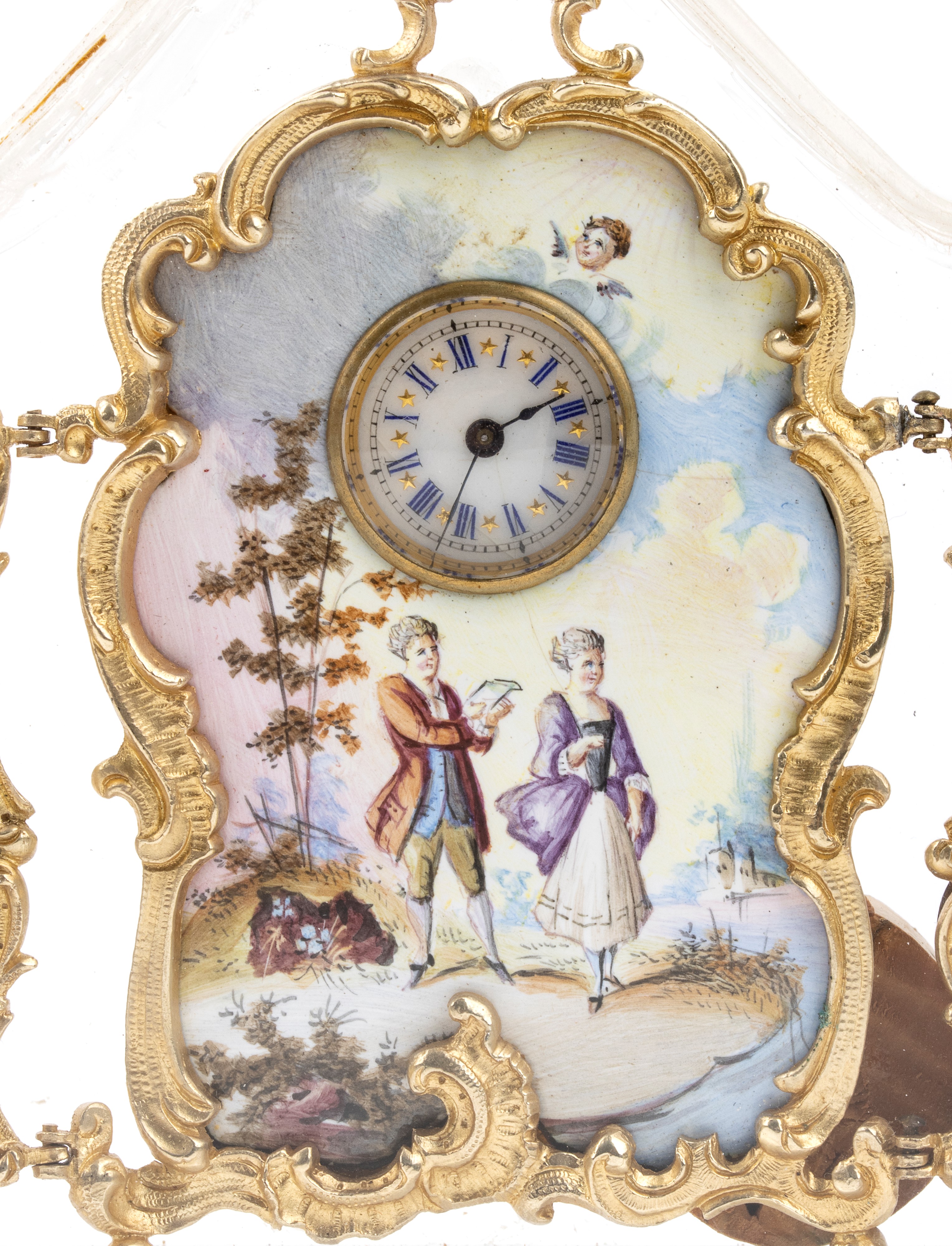 Orologio da tavolo in bronzo e smalti