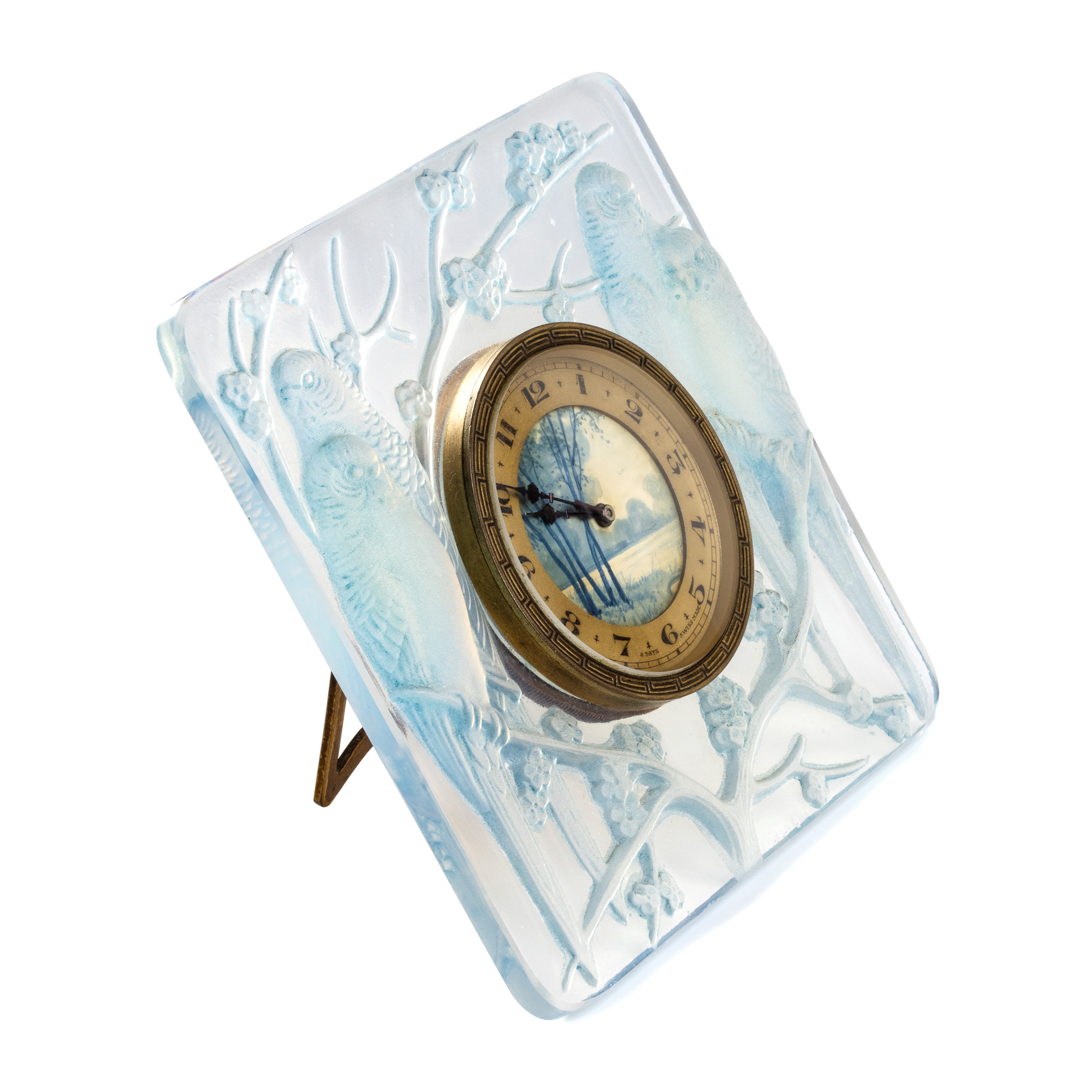 Orologio da tavolo in vetro opalescente con inseparabili