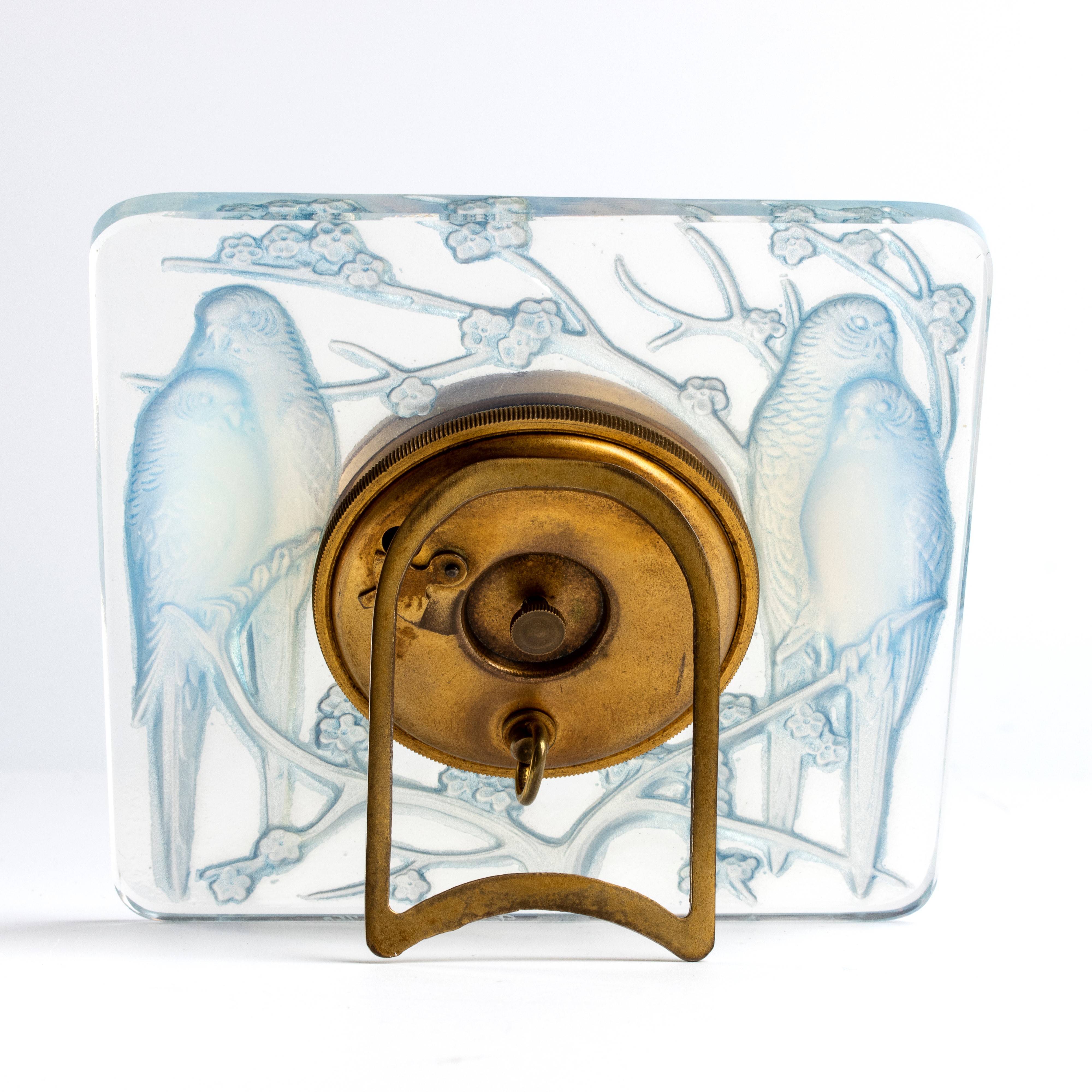 Orologio da tavolo in vetro opalescente con inseparabili