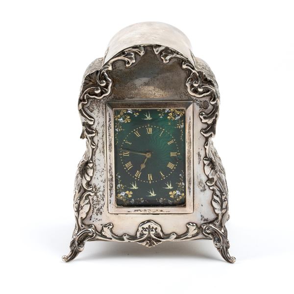 William Comyns &amp; Sons Ltd (Richard Comyns) - Art Déco sterling silver and enamels table clock