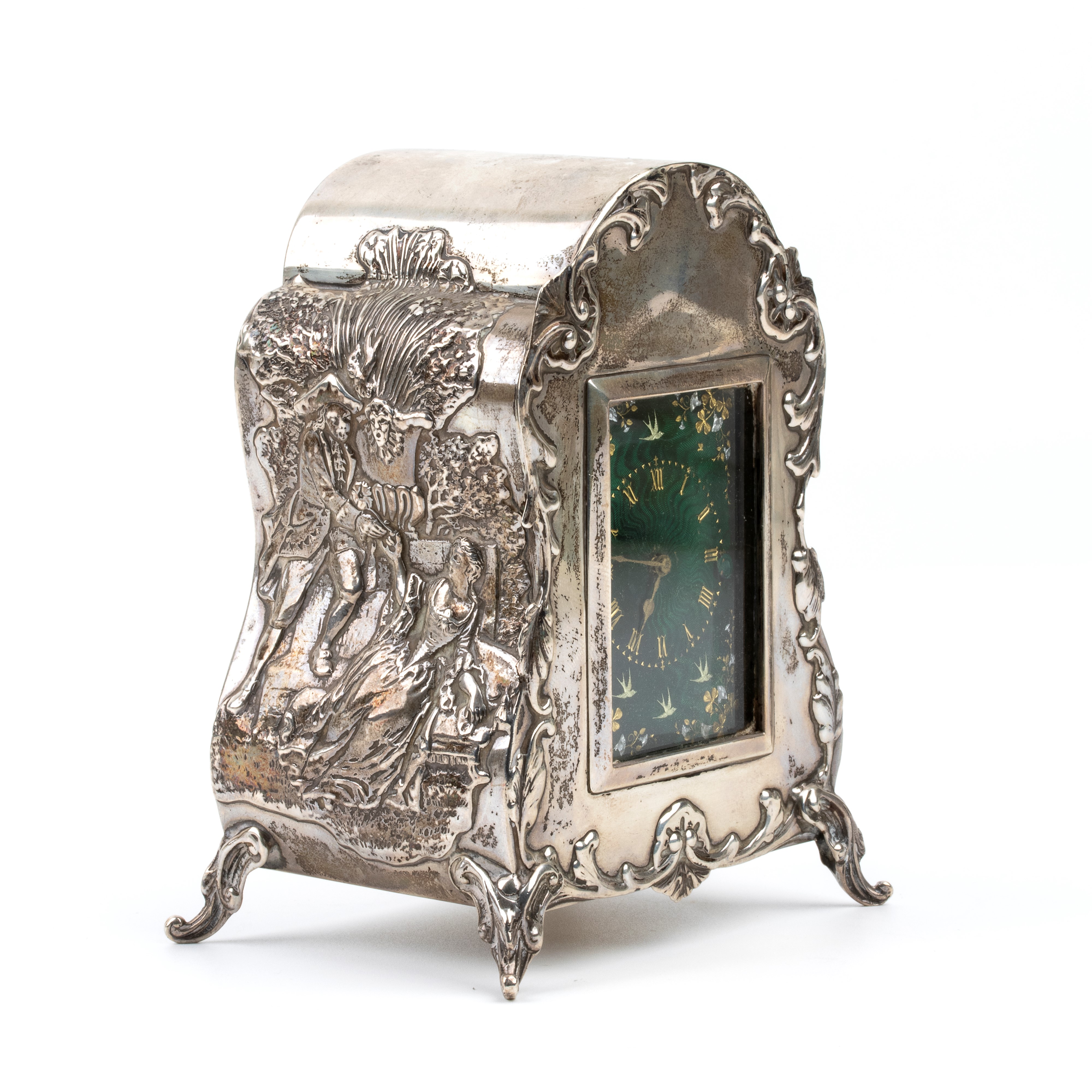 Orologio da tavolo Art Déco in argento e smalti