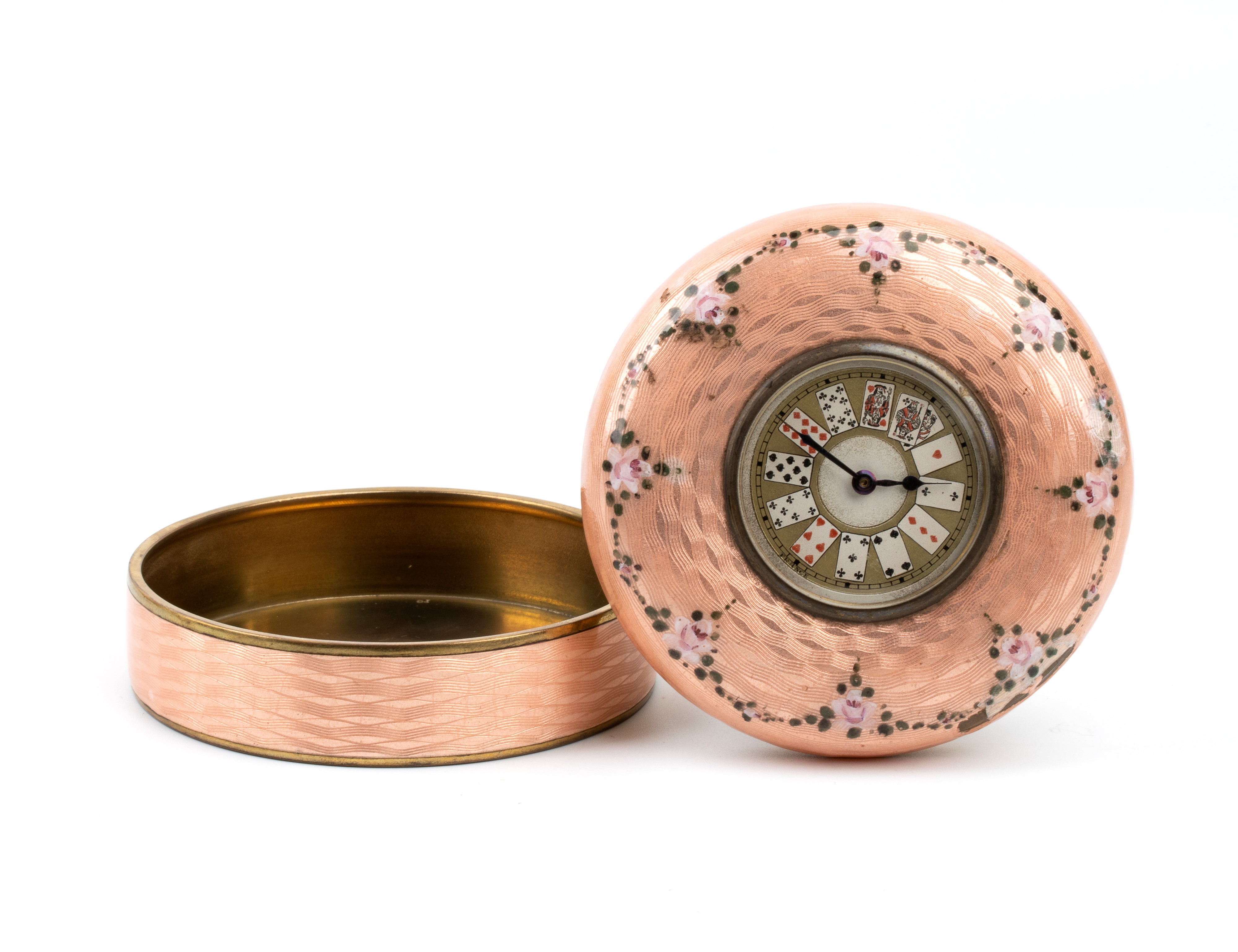 Orologio da Tavolo Art Déco con Carte da Gioco Smaltate