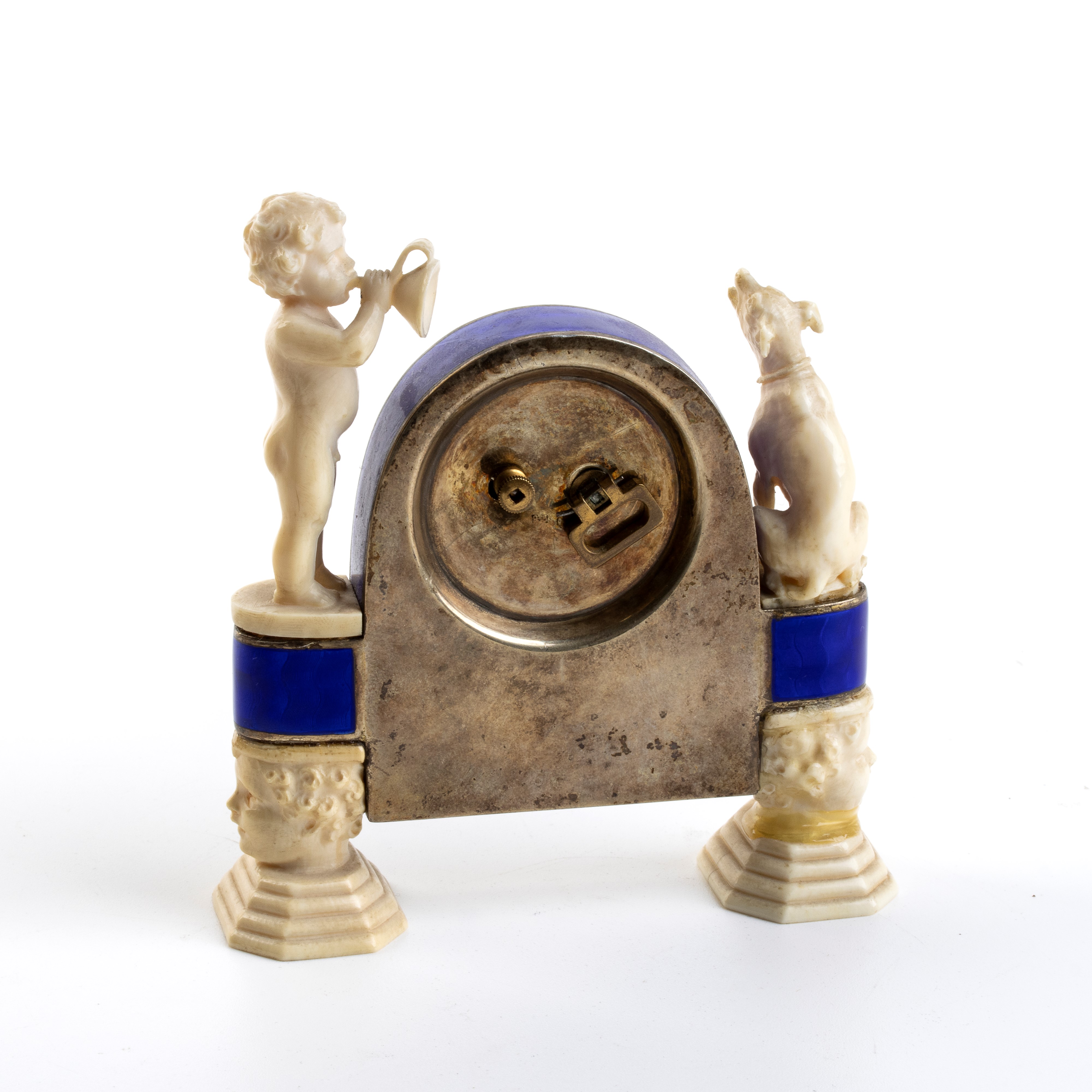 Orologio da tavolo Art Déco in argento, smalto guilloché e avorio