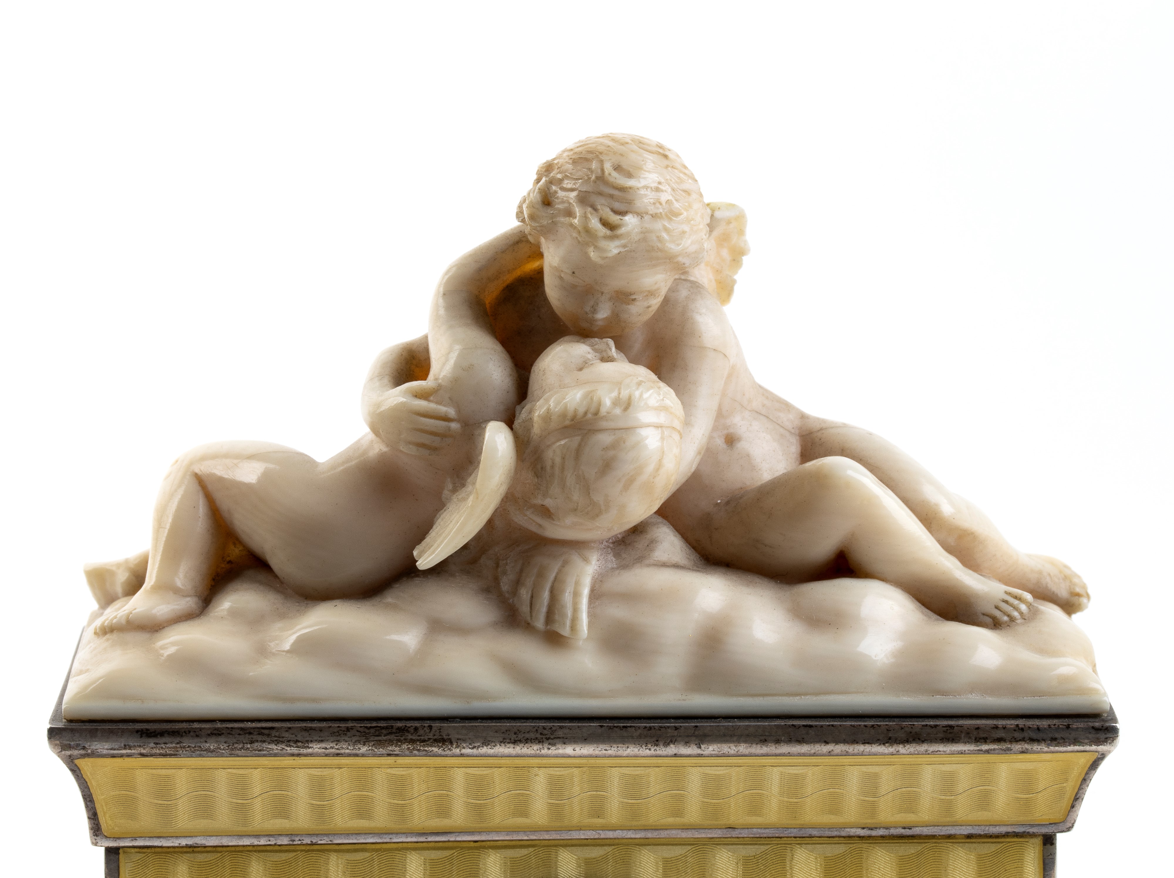 Orologio da tavolo Art Déco in argento, smalto guilloché e avorio