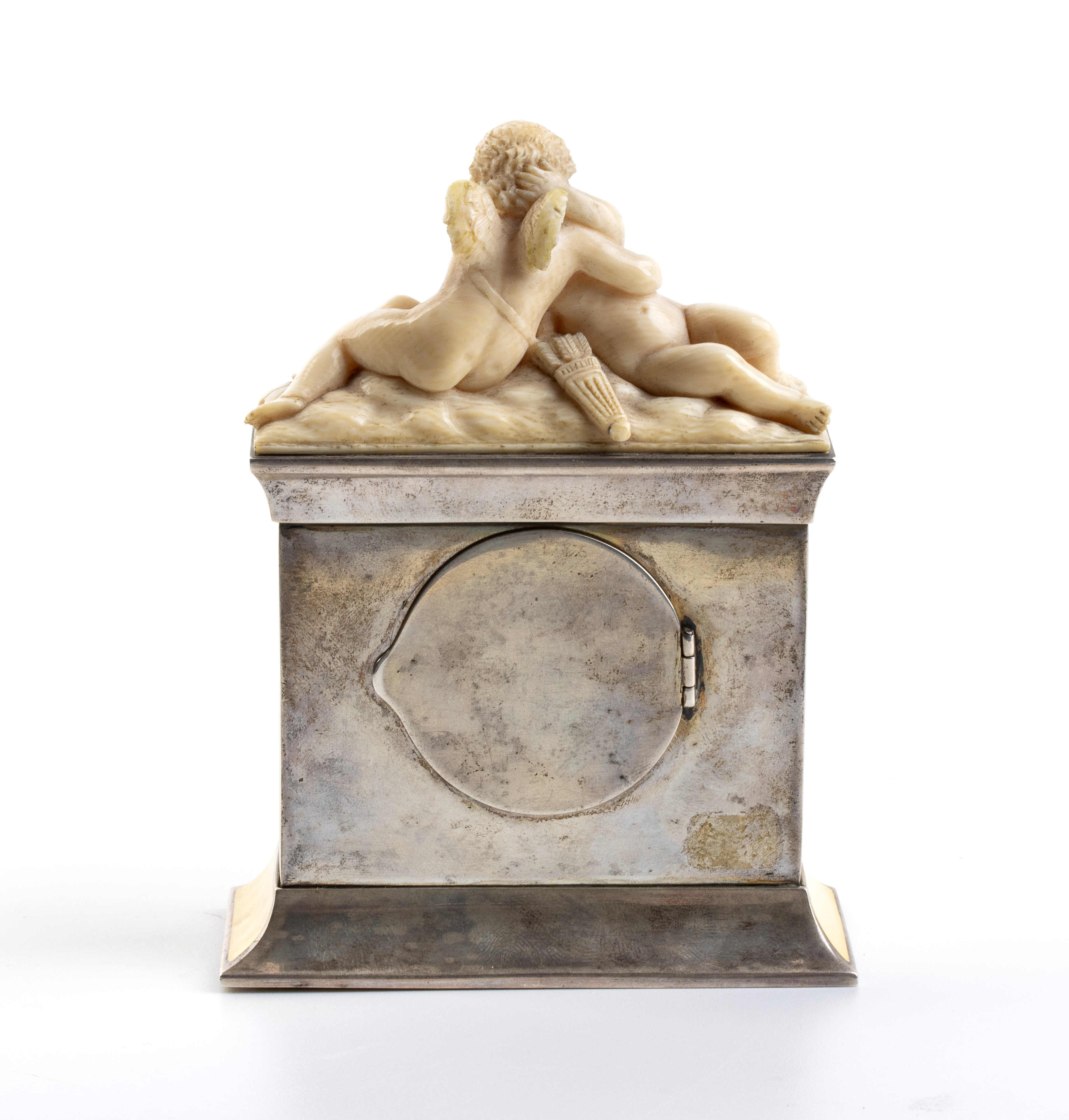 Orologio da tavolo Art Déco in argento, smalto guilloché e avorio